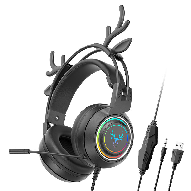 SY-G25 Deer Antler Wired Headset RGB Light Headphones with Noise Cancelling Mic 3.5mm Gaming Earphones for E-Sports SY-G25 Deer Antler Wired Headset RGB Light Headphones with Noise Cancelling Mic 3.5mm Gaming Earphones for E-Sports